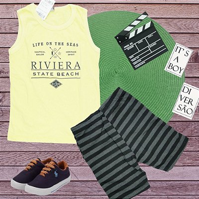 Conjunto Menino Shorts e camiseta Rivieira Skate Beach - Tamanho 2 ao 8