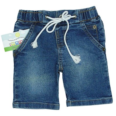BERMUDA MENINO JEANS COM BOLSO E CORDÃO BRANCO TAMANHO 1 AO 8