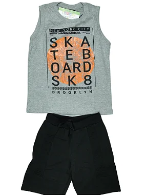 Conjunto Menino Shorts e camiseta regada Skate Board -  TAMANHO 2 AO 8