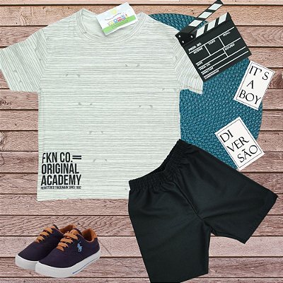 Conjunto Menino Shorts e camiseta listra mescla Original Academy - Tamanho 2 ao 8