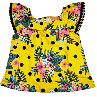 VESTIDO NANAI AMARELO QUEIMADO ESTAMPA FLORAL MANGA COM FITA BARBICACHO  TAMANHO 1 AO 8