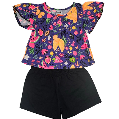 CONJ NANAI CROPPED + SHORTS NEON ROXO TAMANHO 1 AO 8