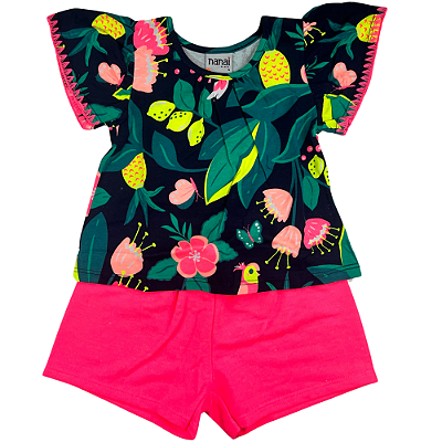 CONJ NANAI CROPPED + SHORTS PINK NEON TAMANHO 1 AO 8