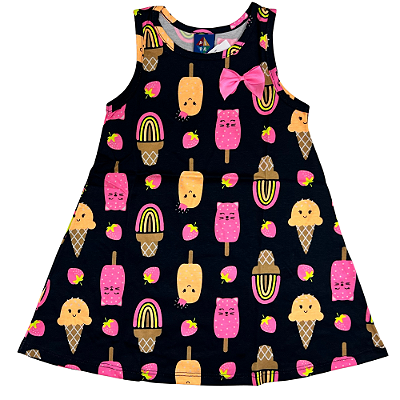 VESTIDO PIPA BY KYLY PRETO SORVETES TAM 1 AO 8