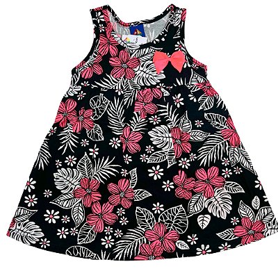 VESTIDO PIPA BY KYLY PRETO FLORES ROSA TAM 1 AO 8