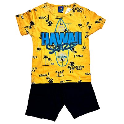 CONJ MASC CAMISETA PIPA BY KYLY HAWAI AMARELO QUEIMADO