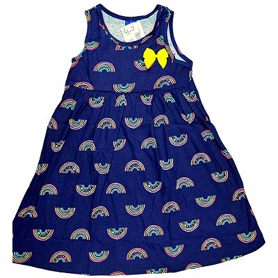 VESTIDO PIPA BY KYLY AZUL ESCURO ARCO IRIS COM LAÇO