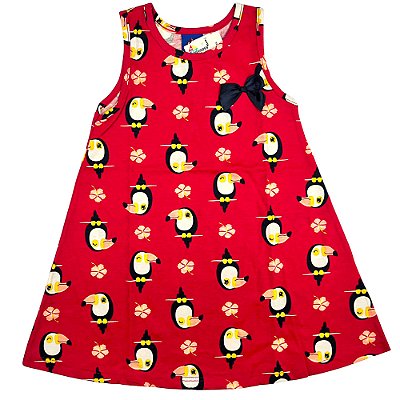 VESTIDO PIPA BY KYLY VERMELHO TUCANO COM LAÇO PRETO