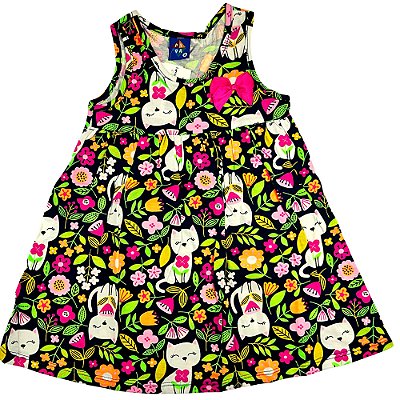 VESTIDO PIPA BY KYLY PRETO GATINHAS COM LAÇO ROSA