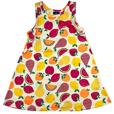 VESTIDO PIPA BY KYLY BRANCO SALADA DE FRUTAS COM LAÇO ROSA