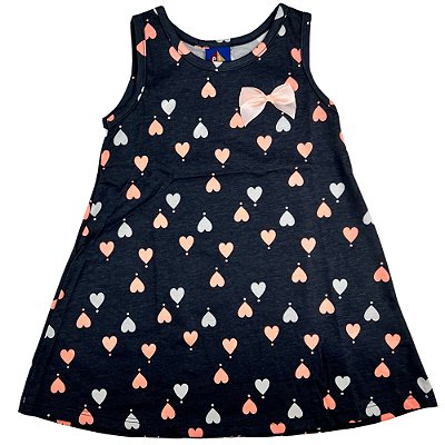 VESTIDO PIPA BY KYLY PRETO COM CORAÇÃO ROSA E BRANCO CO LAÇO ROSA