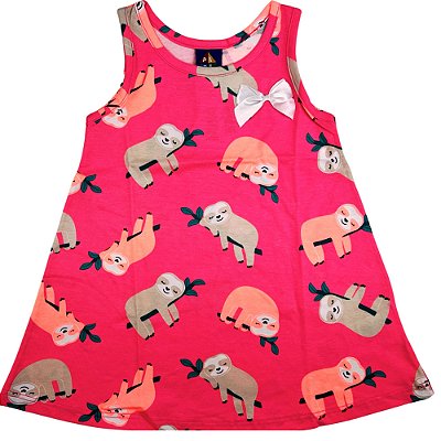 VESTIDO PIPA BY KYLY ROSA BICHO PREGUIÇA COM LAÇO ROSA