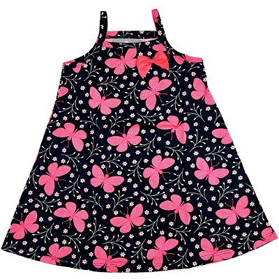 VESTIDO PIPA BY KYLY DE ALCINHA PRETO BORBOLETAS ROSA