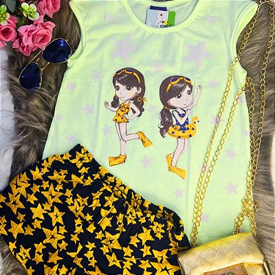 CONJ FEM PIPA BY KYLY GIRLS STAR AMARELO FLORESCENTE