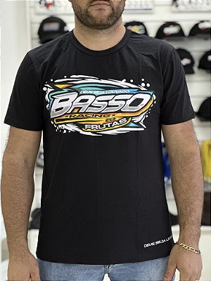 Camiseta Basso Frutas - Nem O Melhor Surfista Entende Nossa Onda - Preta