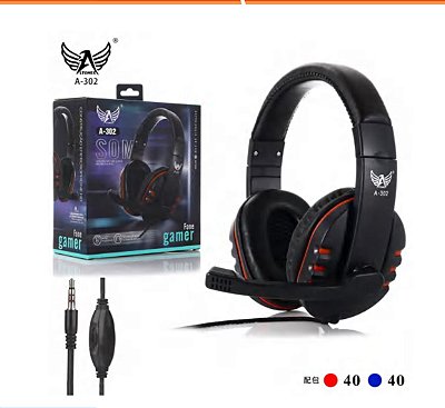 Fone De Ouvido Gamer A-302 Com Microfone Original Ltomex Par Cor Da Luz Preto Cor Vermelho