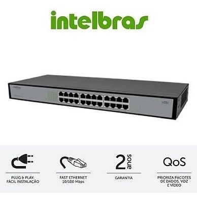 Switch 24 Portas Intelbras 4760034 SF 2400 QR+ Fast Ethernet Preto 10/100