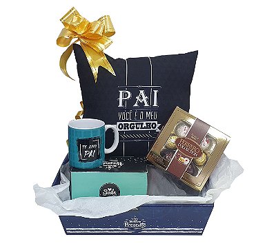 Presente Para Pai - Dia Dos Pais - Kit Cesta Com Almofada E Caneca  + Chocolate Ferrero Collection
