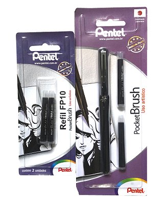 Caneta Pocket Brush Pentel Recarregável + Refil Com 2 Cargas