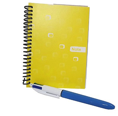 Kit Anotações - Caderneta Amarela 10X14Cm + Caneta Bic Com 4 Cores