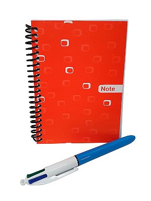Kit Anotações - Caderneta Vermelho 10X14Cm + Caneta Bic Com 4 Cores