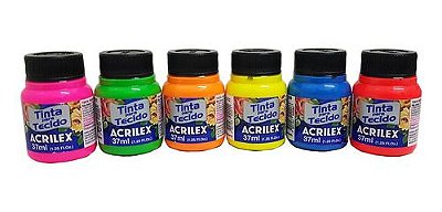 Tinta Para Tie Dye Acrilex Kit C/ 6 Cores 37 Ml Neon