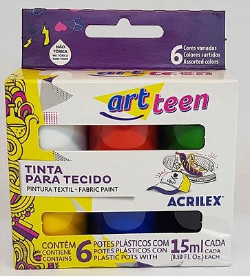 TINTA PARA TECIDO ART TEEN - ACRILEX C/ 6 CORES 15ML