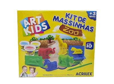Kit De Massinhas Zoológico Acrilex Art Kids 450g Moldes 3d