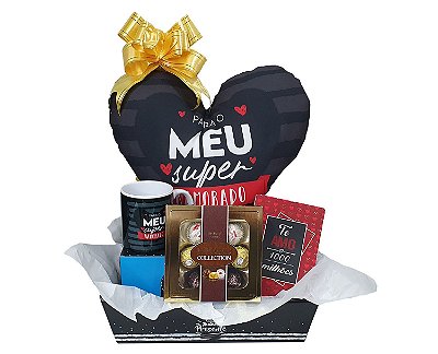 Presente Para Namorado - Kit Cesta Com Almofada, Caneca E Cartão + Chocolate Ferrero Collection