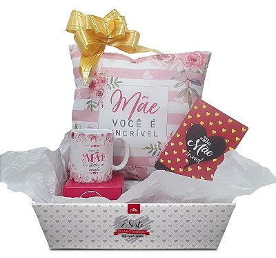 Presente Para Mãe Dia Das Mães - Kit Cesta Com Almofada, Caneca E Cartão