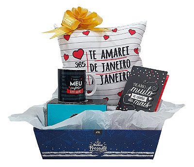 Presente Para Namorado - Dia Dos Namorados - Kit Cesta Com Almofada, Caneca E Cartão