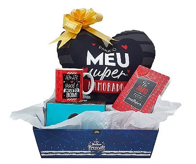 Presente Para Namorado - Dia Dos Namorados - Kit Cesta Com Almofada, Caneca E Cartão