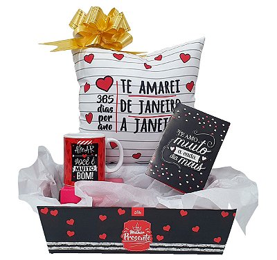 Presente Para Dia Dos Namorados - Kit Cesta Com Almofada, Caneca E Cartão