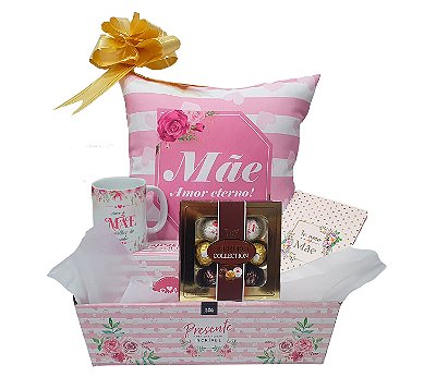 Presente Para Mãe - Dia Das Mães - Kit Cesta Com Almofada, Caneca E Cartão + Chocolate Ferrero Collection
