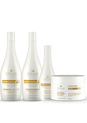 Kit NutriCoco Hairclass para cabelos desidratados e ressecados 4 produtos  (contém shampoo, condicionador, leave-on e máscara)