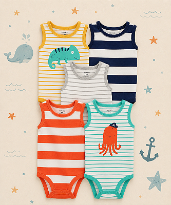 Kit de bodies Carter's - 5 bodies regata - Natureza