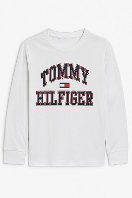 Camiseta Tommy, manga longa, em algodão - Branca