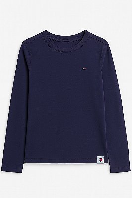 Blusa de Manga Longa Tommy Hilfiger, gola redonda - Azul Marinho