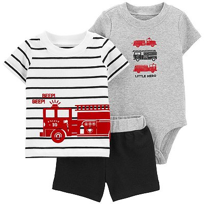 Conjunto Carter's - Camisa, body e short - Bombeiro