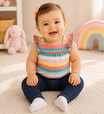 Conjunto Carter's - Body e calça jeans extra macia - Pom pom