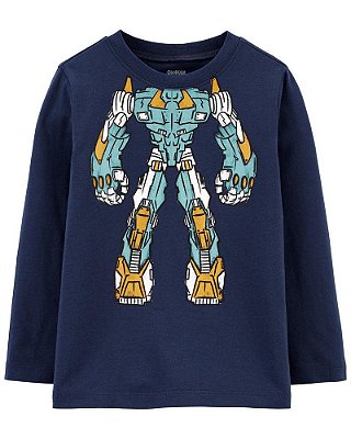 Camiseta Carter's, manga longa, em algodão - Robô