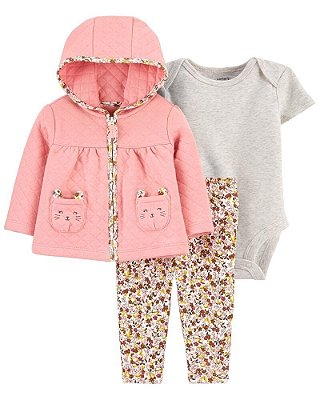 Conjunto Carter's - Casaco com capuz, body e calça - Floral