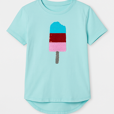 Camiseta GAP, manga curta, em algodão - Picolé de paetê*