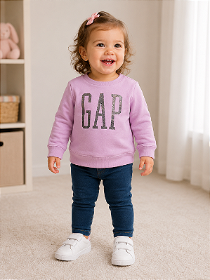 Agasalho Infantil GAP de Moletom Flanelado com Brilho e Gola Redonda - Lilás