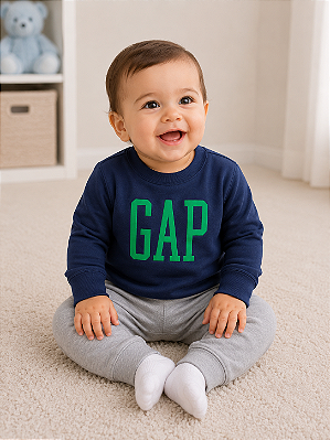 Agasalho Infantil GAP de Moletom Flanelado e Gola Redonda - Azul/ Verde