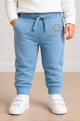Calça de Moletom Infantil GAP Flanelada com Cós Ajustável e Punho Canelado - Azul