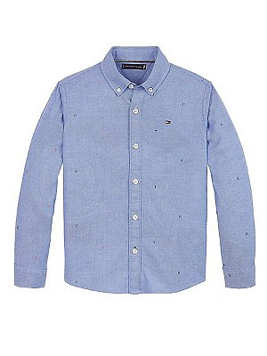 Camisa Tommy Hilfiger, manga longa, em algodão*- Azul Claro