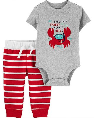 Conjunto Carter's - Body e calça de algodão - Caranguejo
