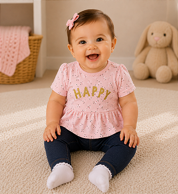 Conjunto Carter's - Body e calça jeans extra macia - Happy