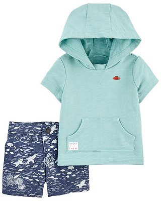 Conjunto Carter's - Camisa com capuz e short - Peixinho